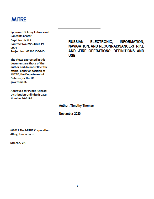 Russian Electronic, Information, Navigation, And Reconnaissance-Strike And -Fire Operations: Definitions And Use (Timothy Thomas)