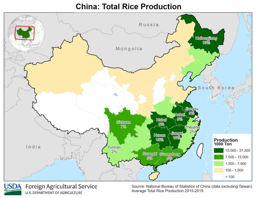 China: Total Rice Production (2015-2019).