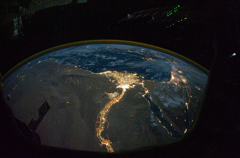 Cairo and Alexandria, Egypt at Night (NASA, International Space Station Science, 10/28/2010).