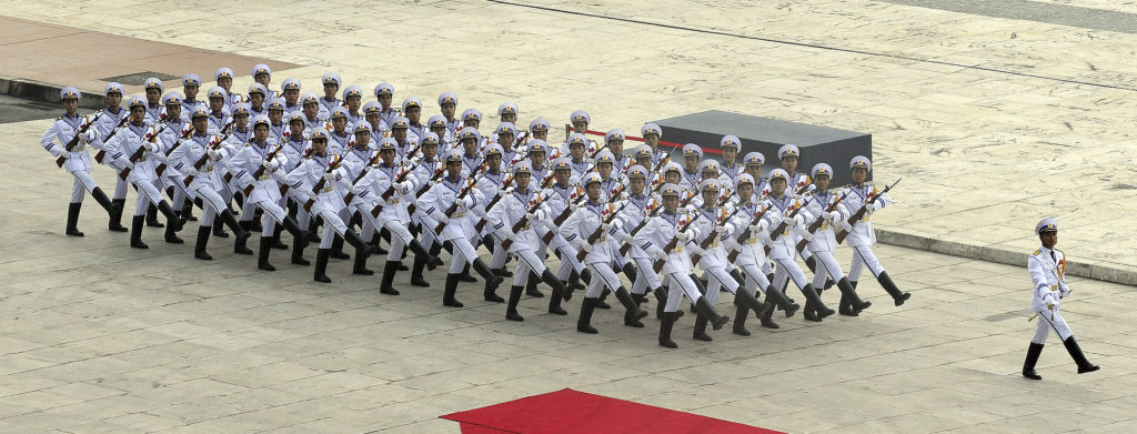 Vietnam People's Navy honor guard at ASEAN defense ministers meeting.
