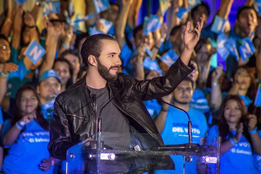  Salvadoran President Nayib Bukele delivers a speech on security policy.