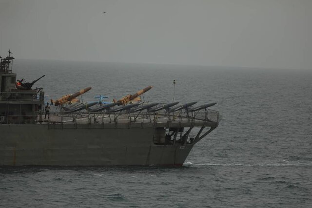 Drones onboard Iran’s first “drone carrier” assigned to Iran’s southern fleet, July 2022.