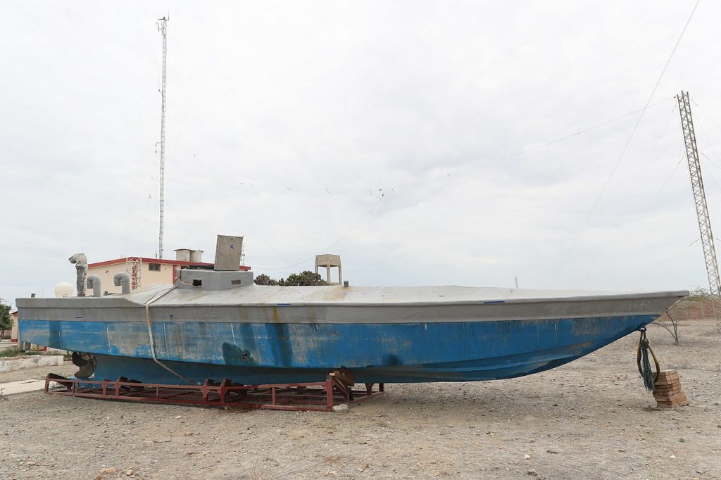 A narcosub of the type found in a clandestine shipyard in Colombia.