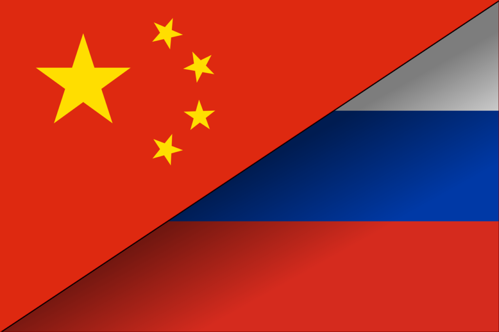 Chinese and Russian Flags.
