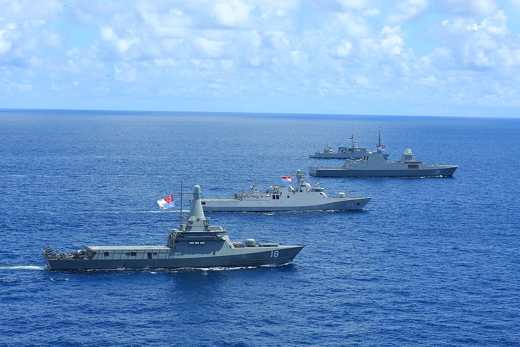 Singaporean Navy RSS Tenacious and RSS Justice along with Indonesian Navy KRI Diponegoro and KRI Malahayati during 2021 Eagle Indopura Joint Exercise.