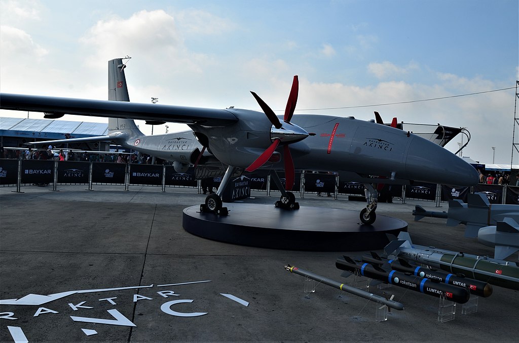 Unmanned combat aerial vehicle Akıncı of Bayraktar at Teknofest 2019.